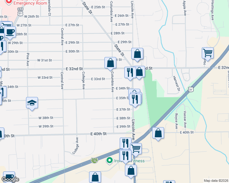 map of restaurants, bars, coffee shops, grocery stores, and more near 159 East 34th Street in Holland