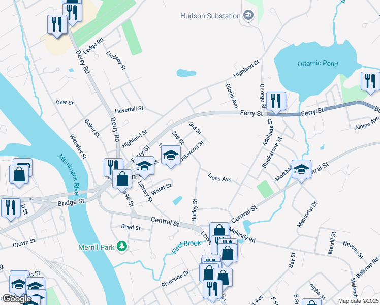 map of restaurants, bars, coffee shops, grocery stores, and more near 13 2nd St in Hudson