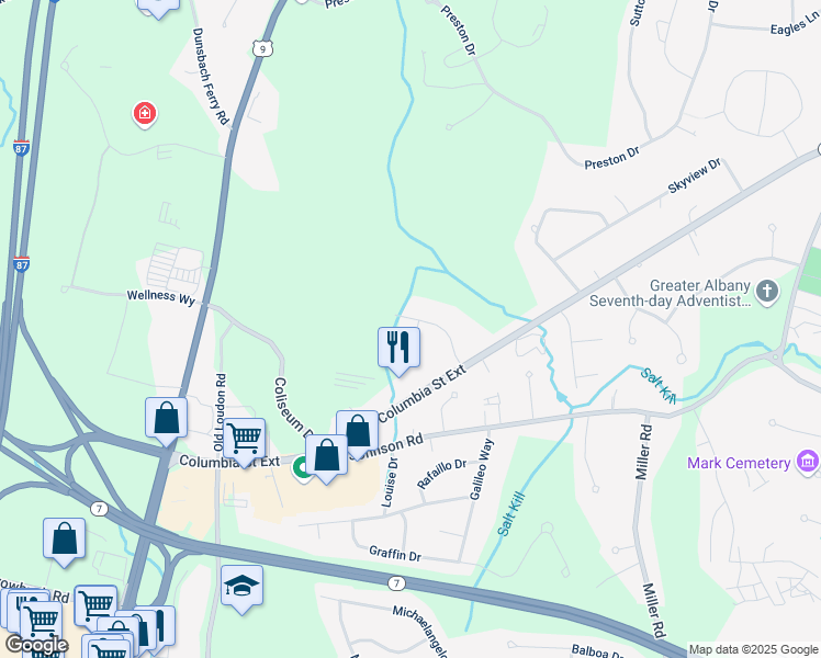 map of restaurants, bars, coffee shops, grocery stores, and more near 14 Delta Boulevard in Cohoes
