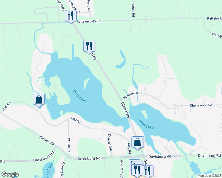 map of restaurants, bars, coffee shops, grocery stores, and more near 9975 Dixie Highway in Clarkston