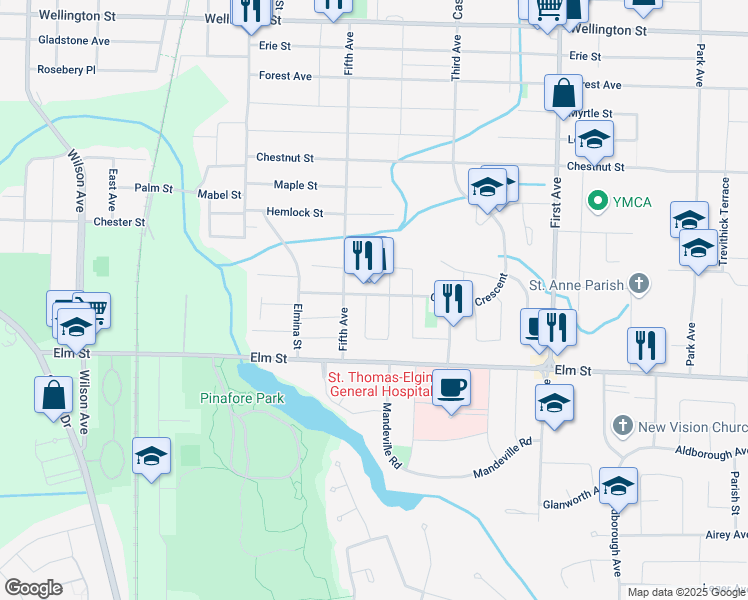 map of restaurants, bars, coffee shops, grocery stores, and more near 31 Churchill Crescent in Saint Thomas