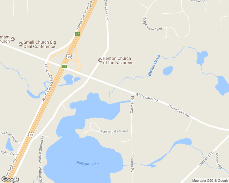 map of restaurants, bars, coffee shops, grocery stores, and more near 11026 White Lake Road in Fenton