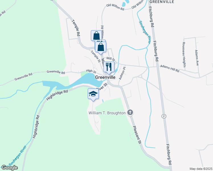 map of restaurants, bars, coffee shops, grocery stores, and more near 7 River Street in Greenville