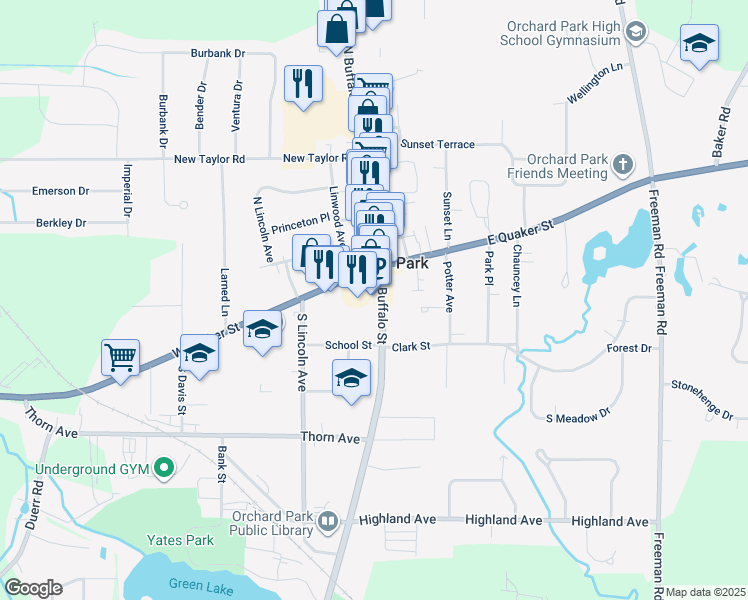 map of restaurants, bars, coffee shops, grocery stores, and more near 4298 South Buffalo Street in Orchard Park