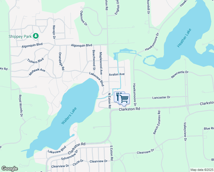 map of restaurants, bars, coffee shops, grocery stores, and more near 8665 North Eston Road in Oakland County