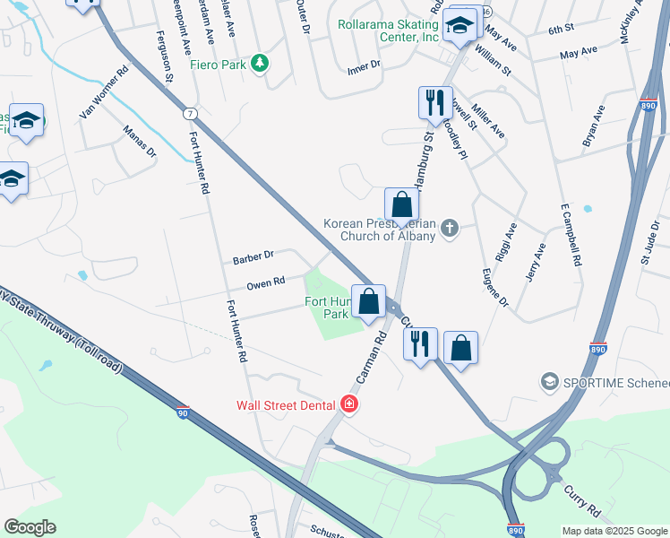 map of restaurants, bars, coffee shops, grocery stores, and more near 2452 Curry Road in Schenectady