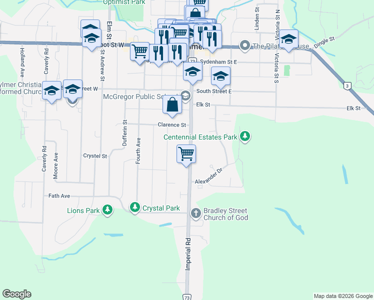 map of restaurants, bars, coffee shops, grocery stores, and more near 274 County Road 73 in Aylmer