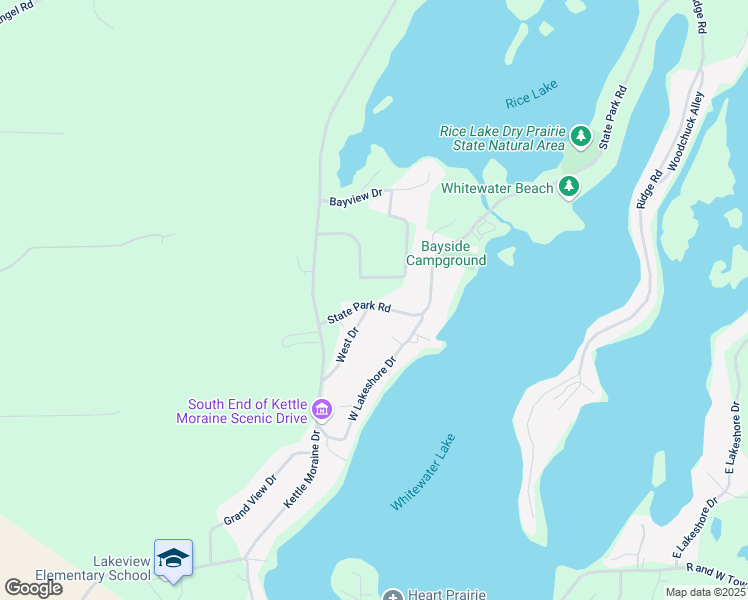 map of restaurants, bars, coffee shops, grocery stores, and more near 7572 State Park Road in Whitewater