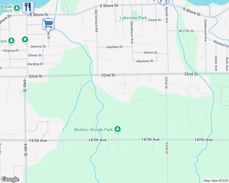 map of restaurants, bars, coffee shops, grocery stores, and more near 6315 Woodcliff Street in Holland