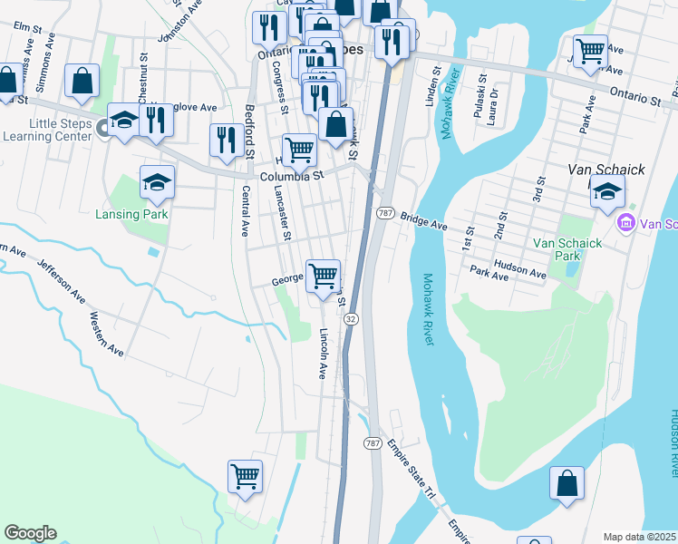 map of restaurants, bars, coffee shops, grocery stores, and more near 298 Saratoga Street in Cohoes