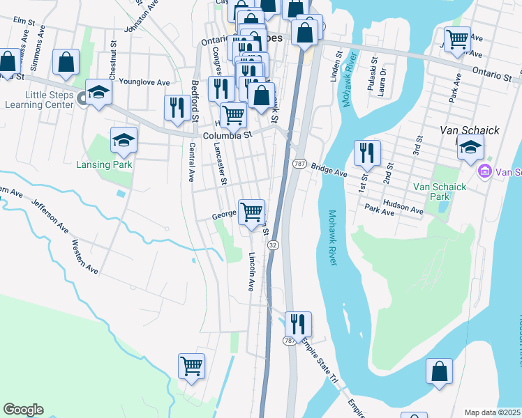map of restaurants, bars, coffee shops, grocery stores, and more near 180 Congress Street in Cohoes
