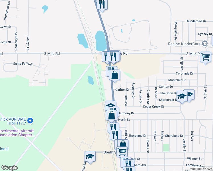map of restaurants, bars, coffee shops, grocery stores, and more near in Racine