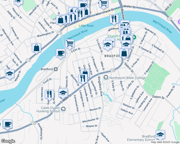 map of restaurants, bars, coffee shops, grocery stores, and more near 14 Leroy Avenue in Haverhill