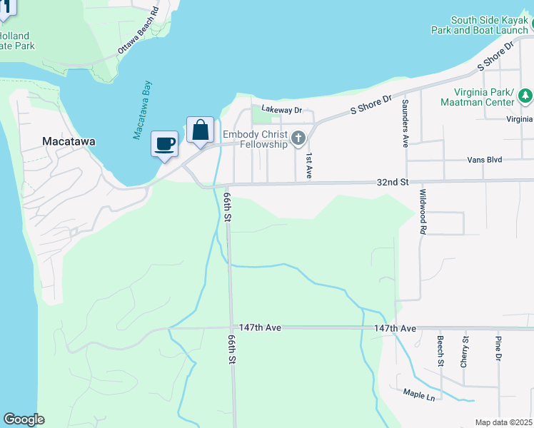 map of restaurants, bars, coffee shops, grocery stores, and more near 6579 Partridge Lane in Holland