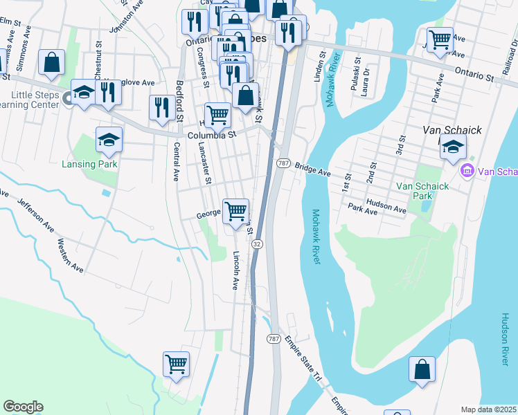 map of restaurants, bars, coffee shops, grocery stores, and more near 298 Saratoga Street in Cohoes