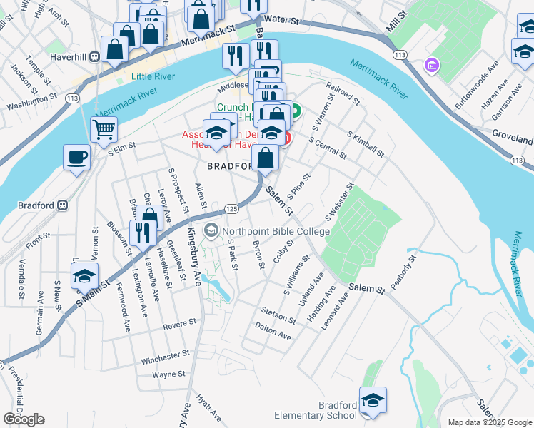 map of restaurants, bars, coffee shops, grocery stores, and more near 10 Church Street in Haverhill