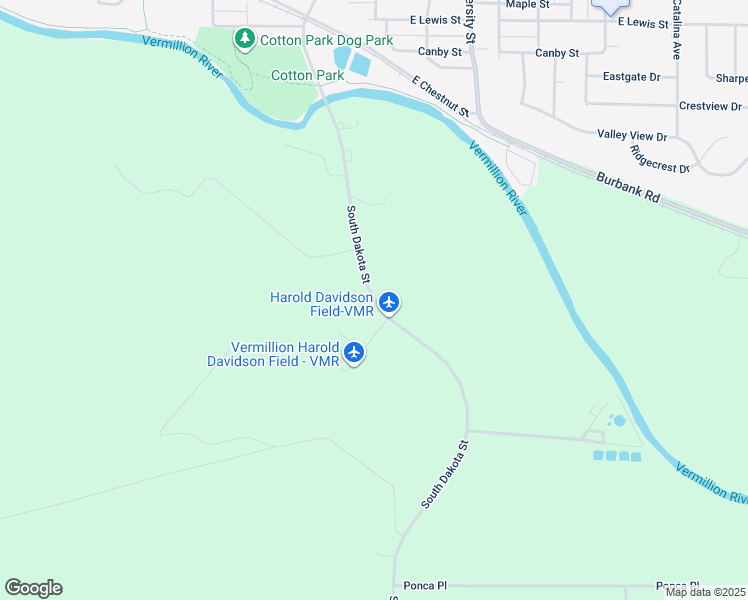 map of restaurants, bars, coffee shops, grocery stores, and more near South Dakota Street in Vermillion