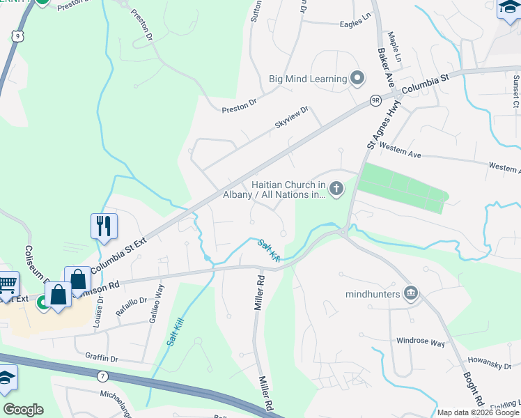 map of restaurants, bars, coffee shops, grocery stores, and more near 7 Bridget Cir in Cohoes