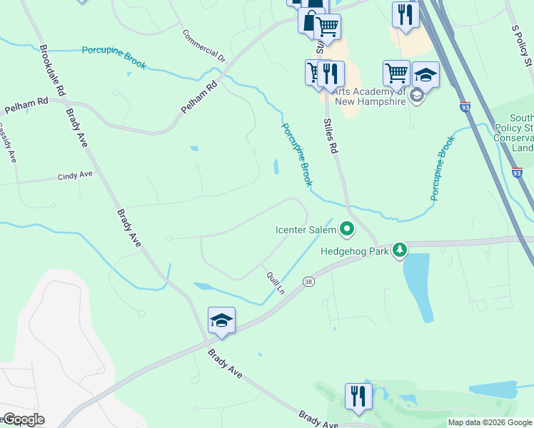map of restaurants, bars, coffee shops, grocery stores, and more near 56 Porcupine Circle in Salem