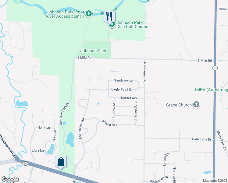 map of restaurants, bars, coffee shops, grocery stores, and more near 5801 Eagle Point Drive in Racine