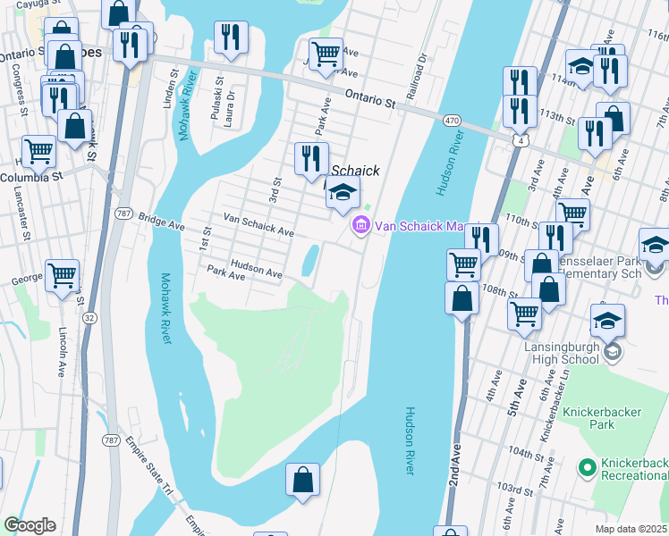 map of restaurants, bars, coffee shops, grocery stores, and more near in Cohoes