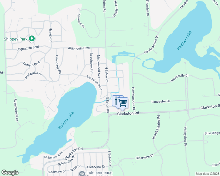 map of restaurants, bars, coffee shops, grocery stores, and more near 8665 North Eston Road in Clarkston