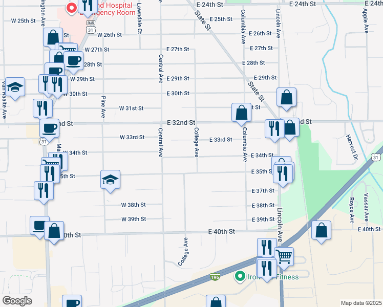 map of restaurants, bars, coffee shops, grocery stores, and more near 55 East 34th Street in Holland