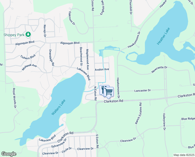 map of restaurants, bars, coffee shops, grocery stores, and more near 8665 North Eston Road in Clarkston