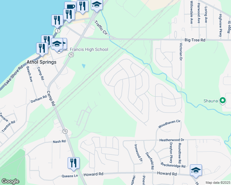 map of restaurants, bars, coffee shops, grocery stores, and more near 14 West Canyon Drive in Hamburg