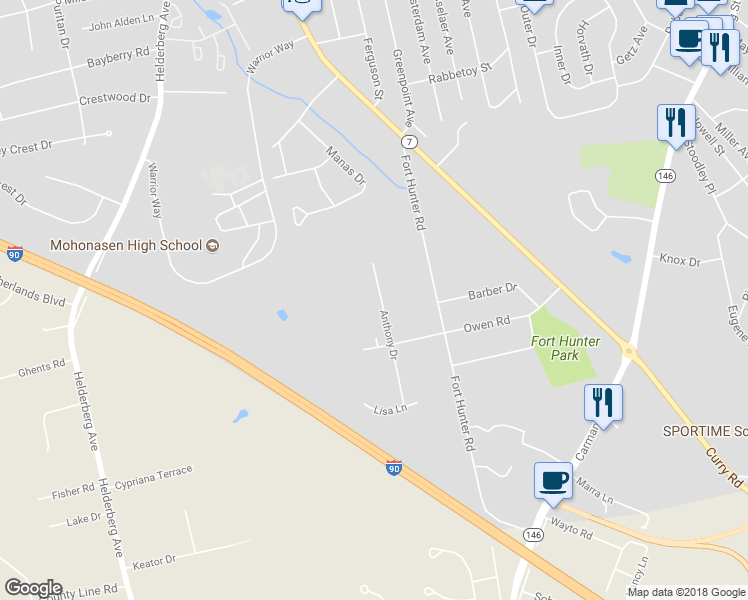 map of restaurants, bars, coffee shops, grocery stores, and more near 1011 Anthony Drive in Schenectady