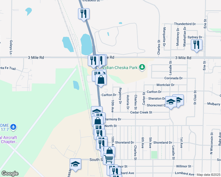 map of restaurants, bars, coffee shops, grocery stores, and more near 1624 Carlton Drive in Racine