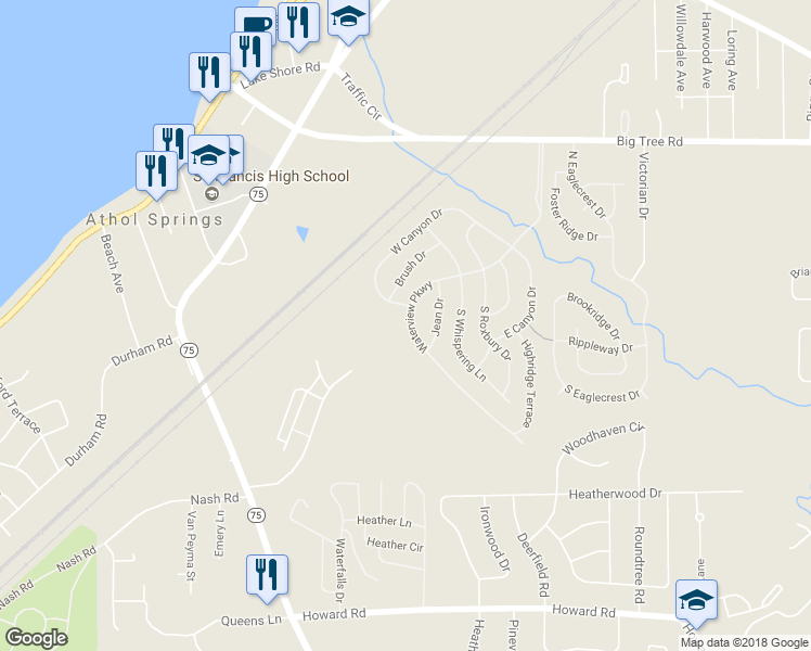 map of restaurants, bars, coffee shops, grocery stores, and more near 14 West Canyon Drive in Hamburg