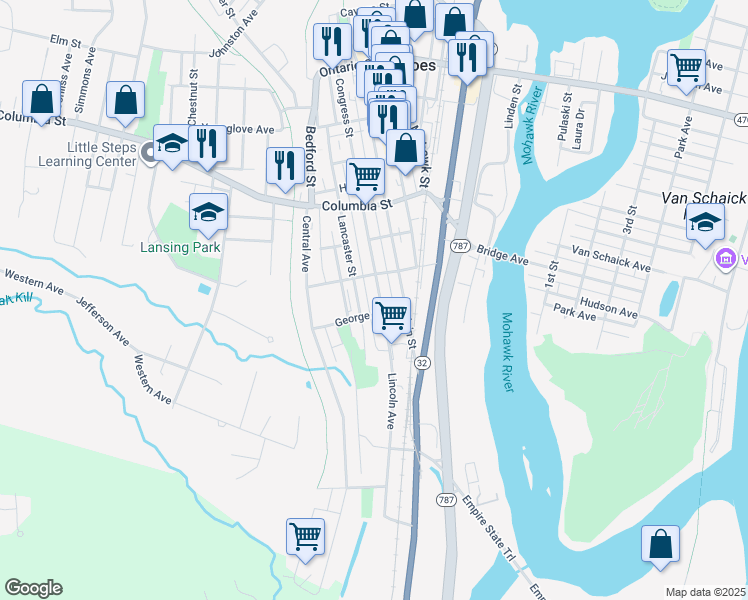 map of restaurants, bars, coffee shops, grocery stores, and more near 169 Congress Street in Cohoes