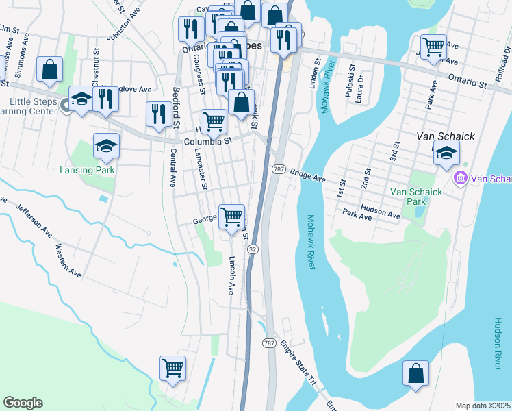 map of restaurants, bars, coffee shops, grocery stores, and more near 290 Saratoga Street in Cohoes