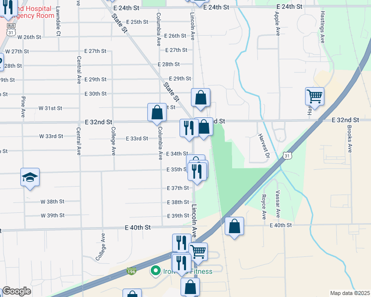 map of restaurants, bars, coffee shops, grocery stores, and more near 185 East 34th Street in Holland