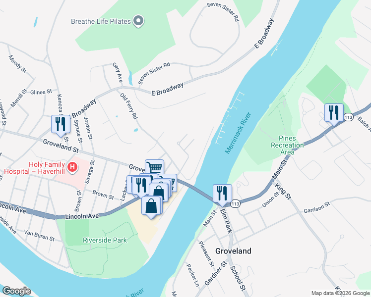 map of restaurants, bars, coffee shops, grocery stores, and more near 28 Coffin Avenue in Haverhill