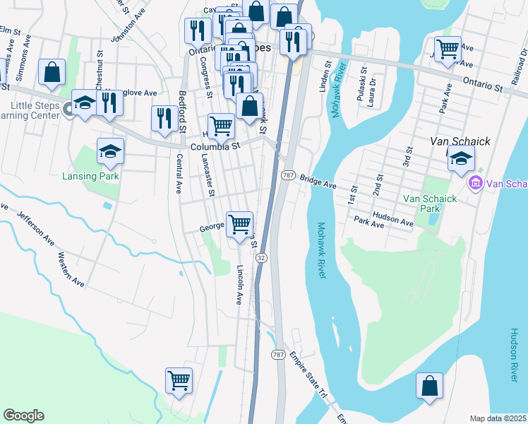 map of restaurants, bars, coffee shops, grocery stores, and more near 298 Saratoga Street in Cohoes