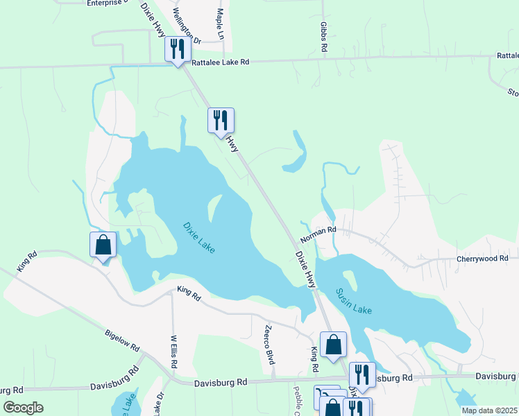 map of restaurants, bars, coffee shops, grocery stores, and more near 9975 Dixie Highway in Clarkston