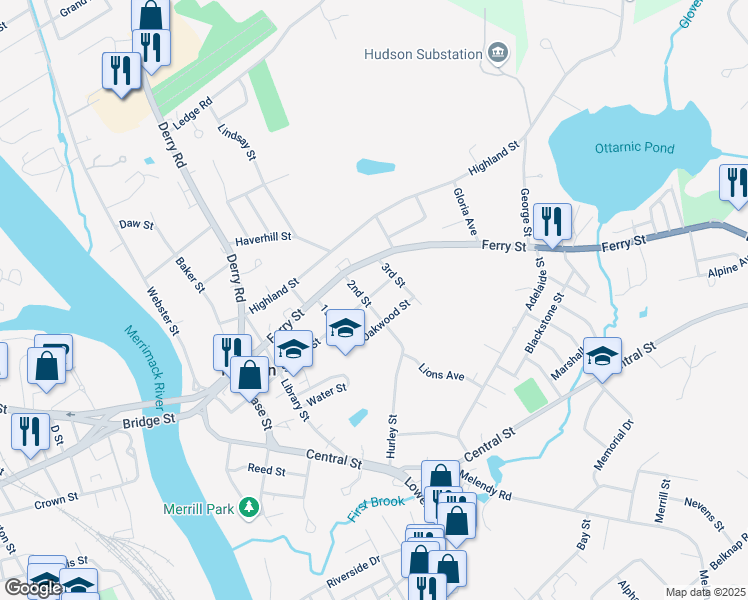 map of restaurants, bars, coffee shops, grocery stores, and more near 13 2nd Street in Hudson
