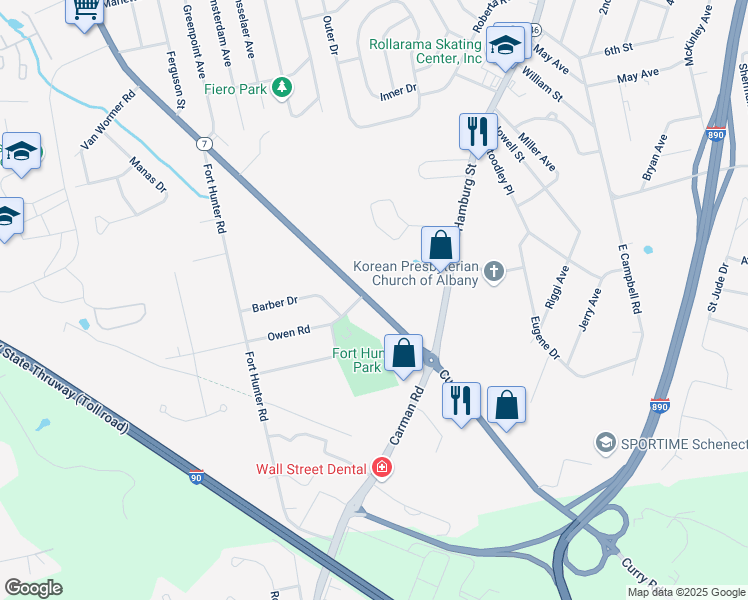 map of restaurants, bars, coffee shops, grocery stores, and more near 2452 Curry Road in Schenectady