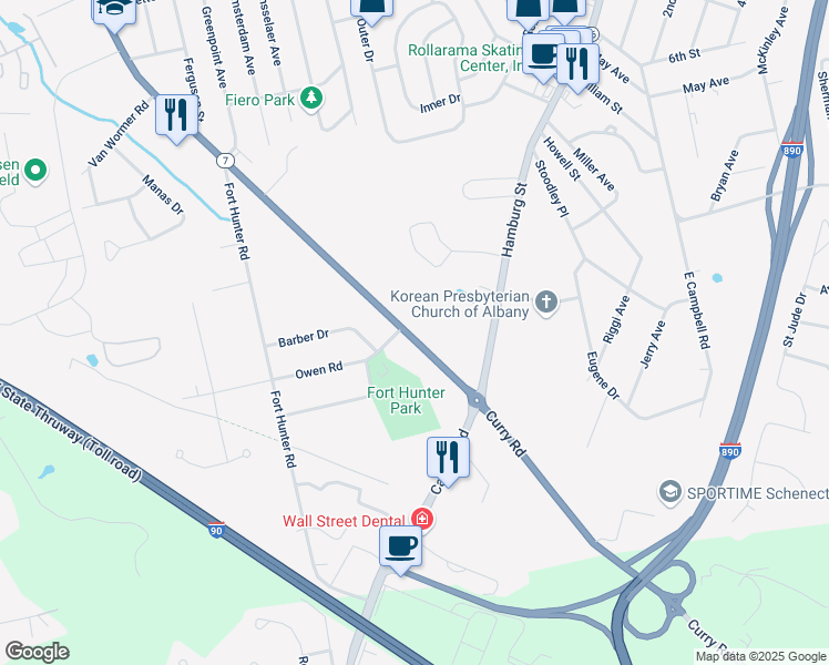 map of restaurants, bars, coffee shops, grocery stores, and more near 2452 Curry Road in Schenectady