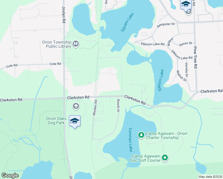 map of restaurants, bars, coffee shops, grocery stores, and more near 1570 Clarkston Road in Orion charter Township