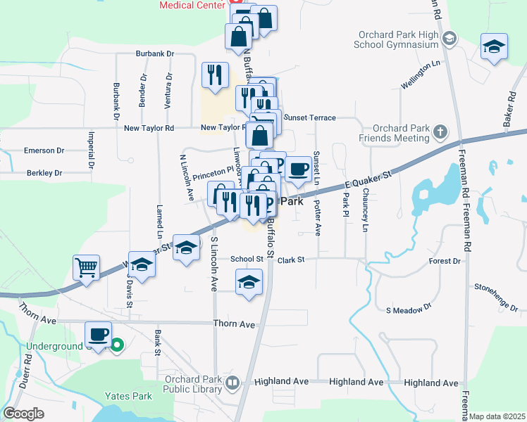 map of restaurants, bars, coffee shops, grocery stores, and more near 4298 South Buffalo Street in Orchard Park