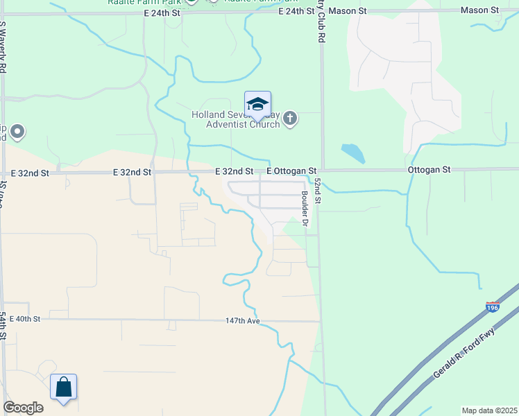 map of restaurants, bars, coffee shops, grocery stores, and more near Woodberry Lane in Holland