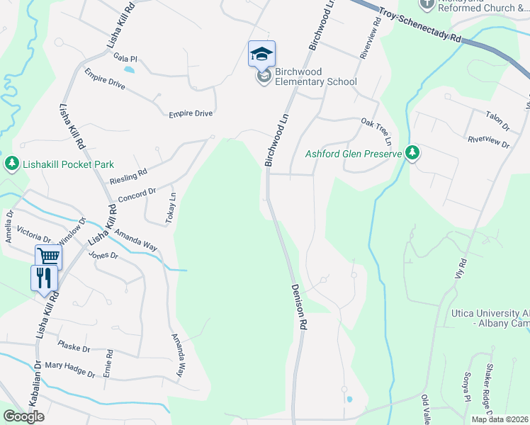map of restaurants, bars, coffee shops, grocery stores, and more near 58 Denison Road in Schenectady
