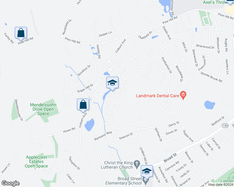 map of restaurants, bars, coffee shops, grocery stores, and more near 111 Coburn Avenue in Nashua