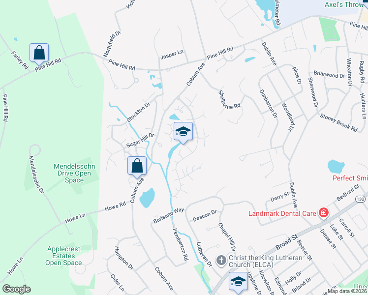 map of restaurants, bars, coffee shops, grocery stores, and more near 17 Birch Hill Drive in Nashua