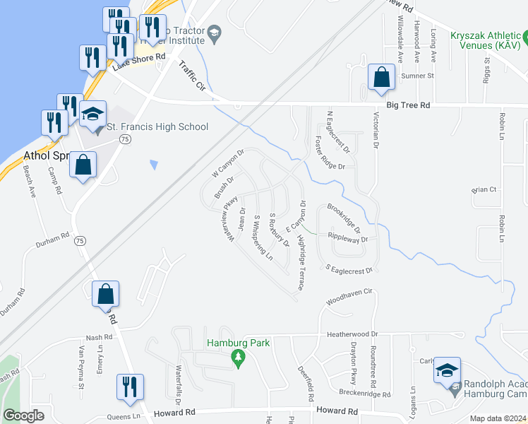 map of restaurants, bars, coffee shops, grocery stores, and more near 22 South Roxbury Drive in Hamburg