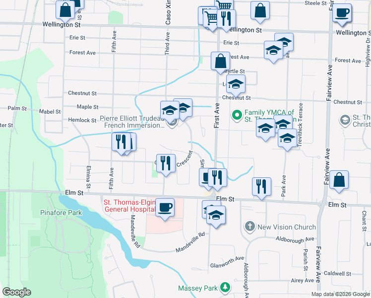 map of restaurants, bars, coffee shops, grocery stores, and more near 6 Montgomery Road in St. Thomas