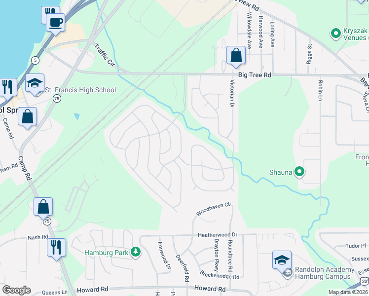 map of restaurants, bars, coffee shops, grocery stores, and more near 19 Rippleway Drive in Hamburg